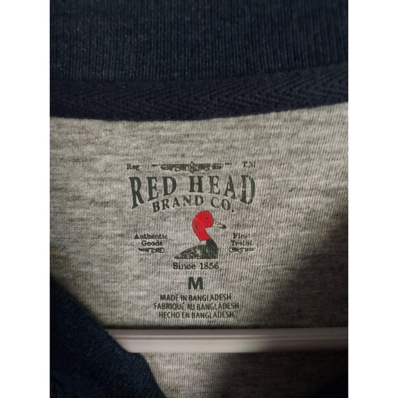 Red Head Blue Waffle Henley Shirt Mens Medium Thermal Long Sleeve - Picture 3 of 3